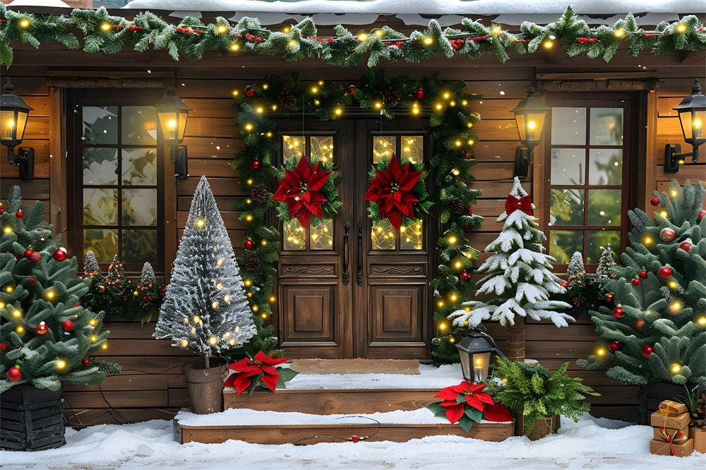 Christmas Night Trees Lights Door Backdrop UK RR8-19