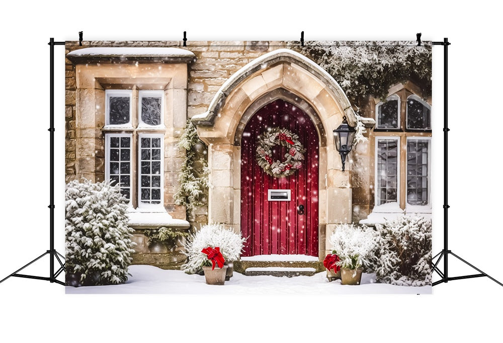 Christmas Snowy Red Doorway Wreath Backdrop UK RR8-195