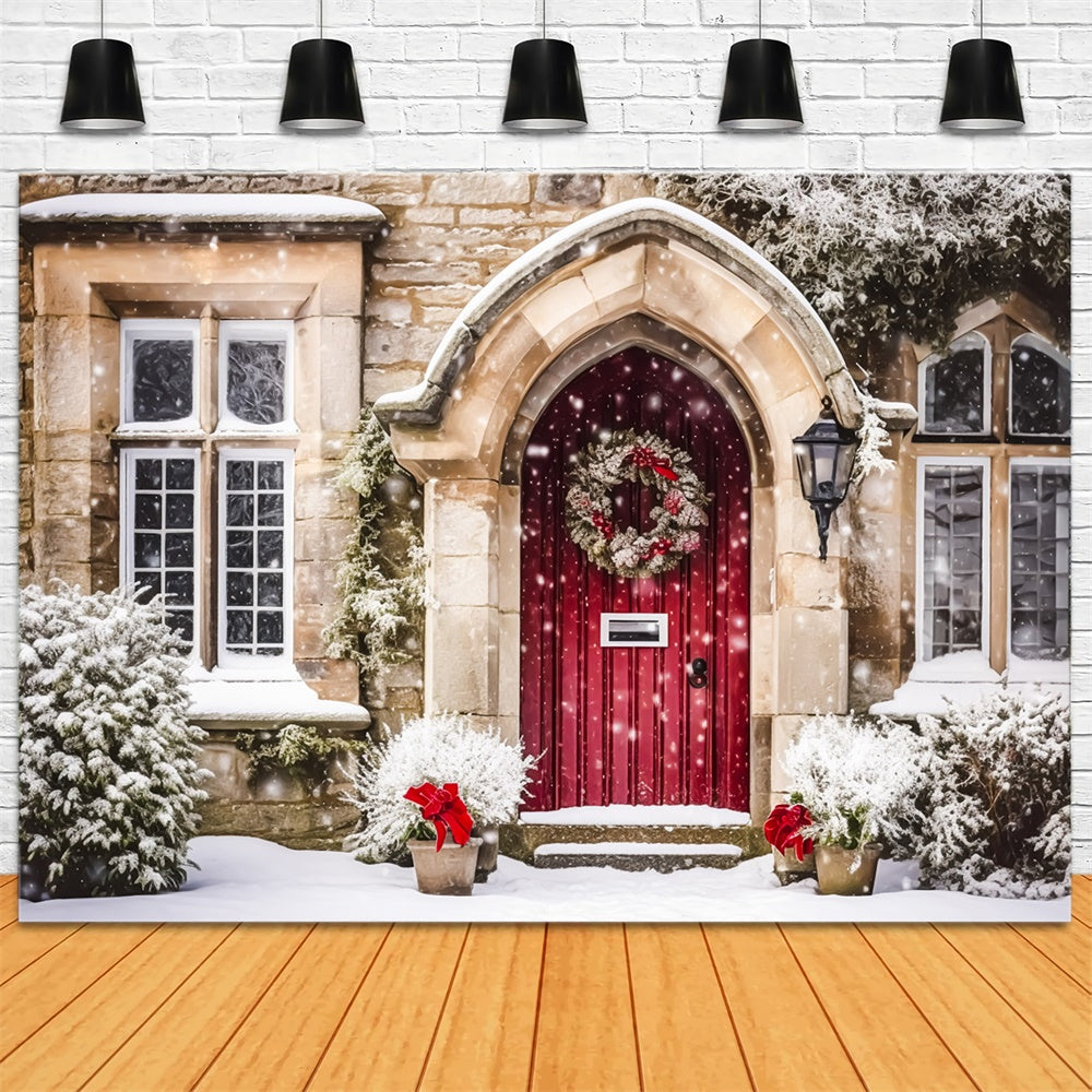 Christmas Snowy Red Doorway Wreath Backdrop UK RR8-195