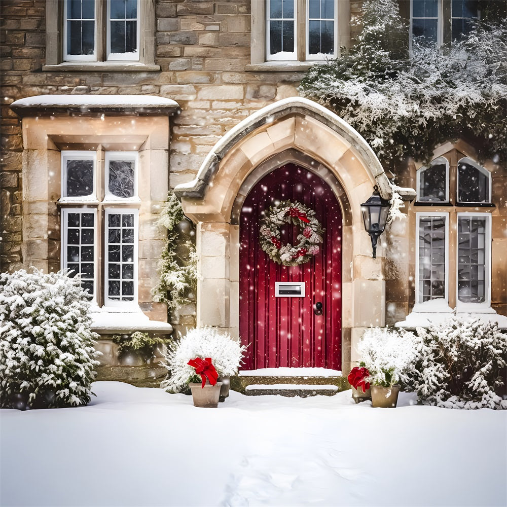 Christmas Snowy Red Doorway Wreath Backdrop UK RR8-195