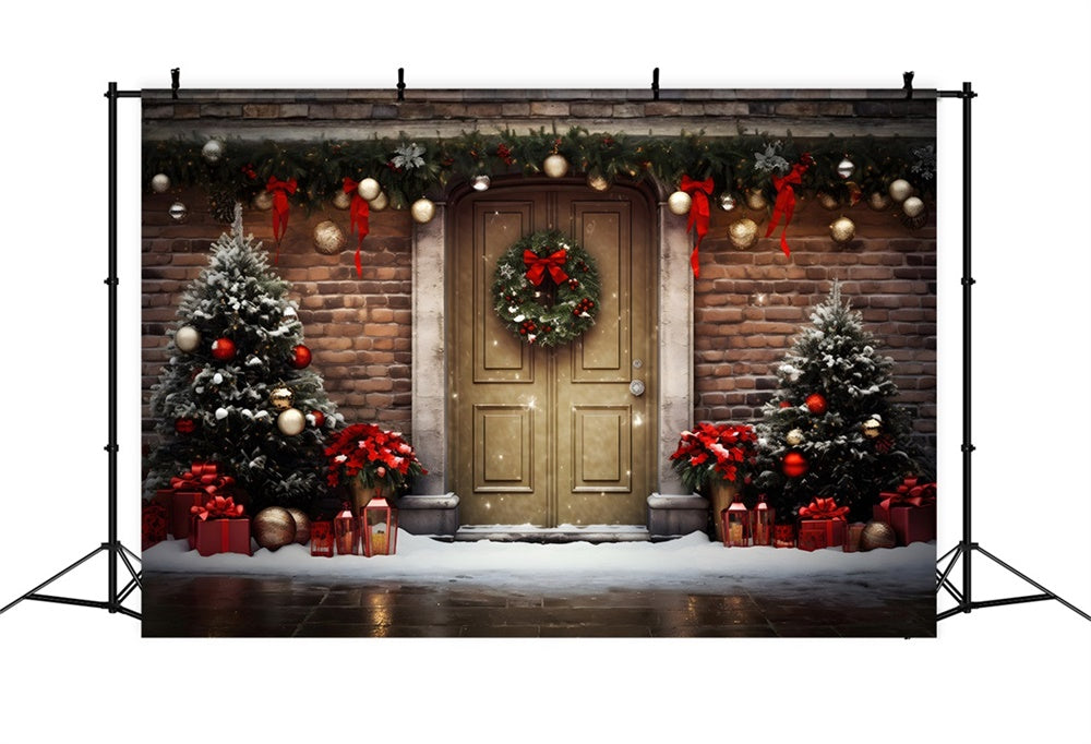 Christmas Traditional Red Door Backdrop UK RR8-199