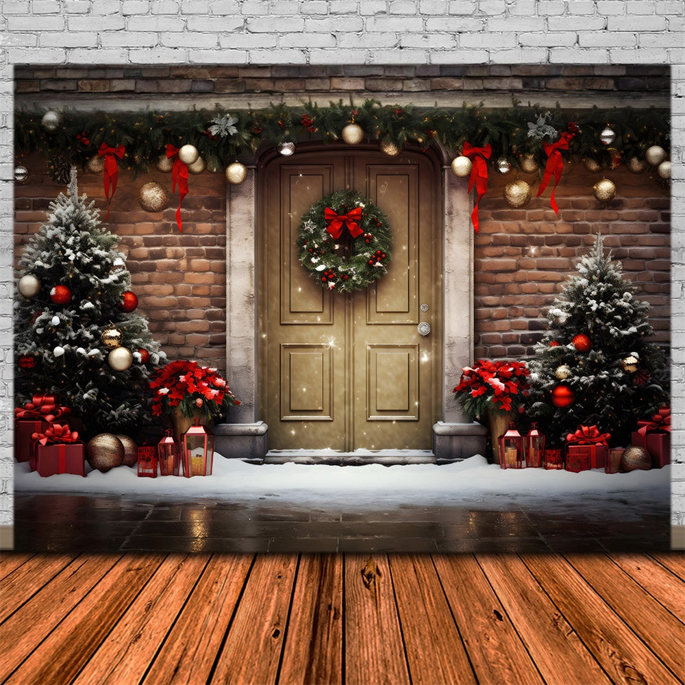 Christmas Traditional Red Door Backdrop UK RR8-199