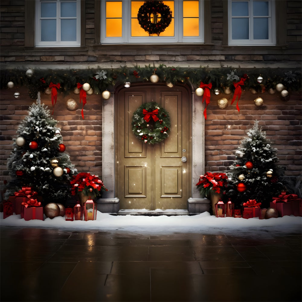 Christmas Traditional Red Door Backdrop UK RR8-199