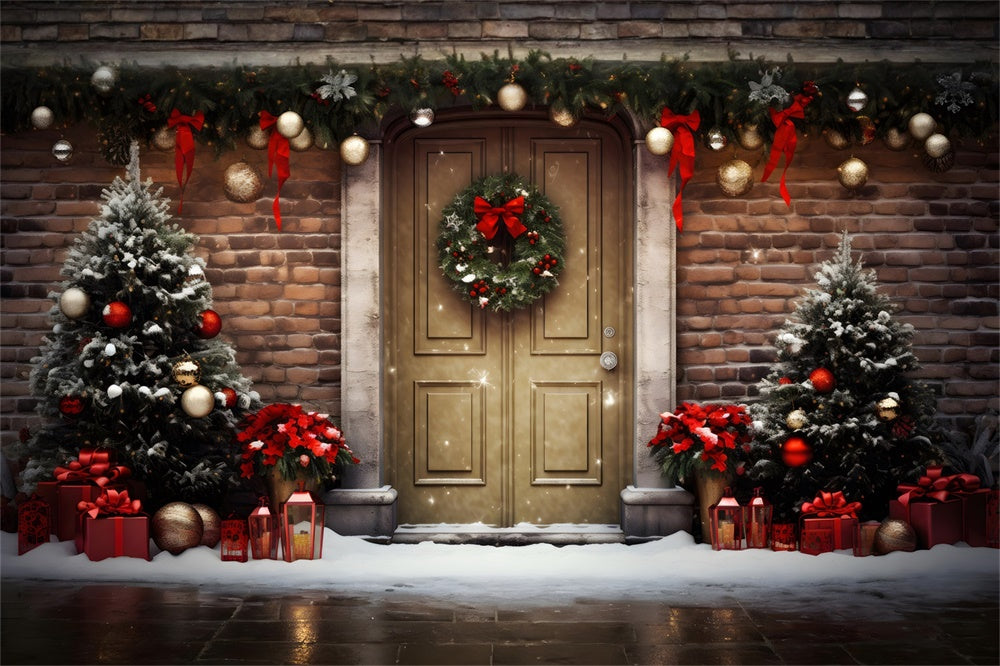 Christmas Traditional Red Door Backdrop UK RR8-199