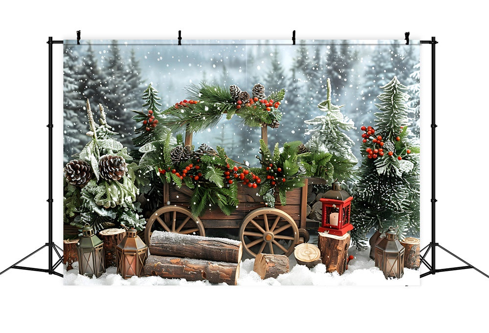 Winter Snowy Forest Christmas Trees Backdrop UK RR8-2