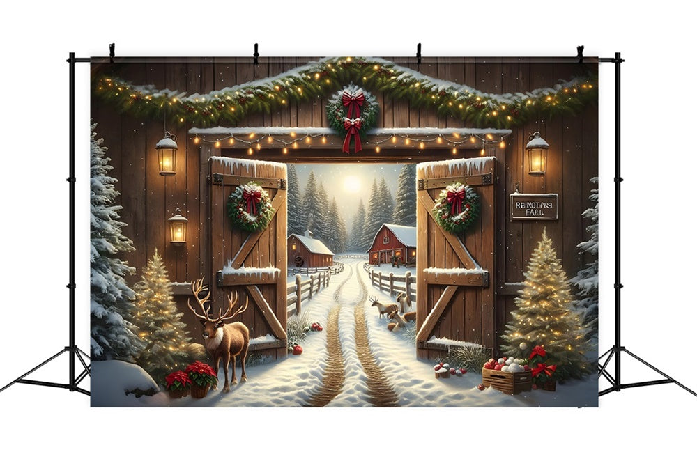 Christmas Rustic Barn Reindeer Backdrop UK RR8-203