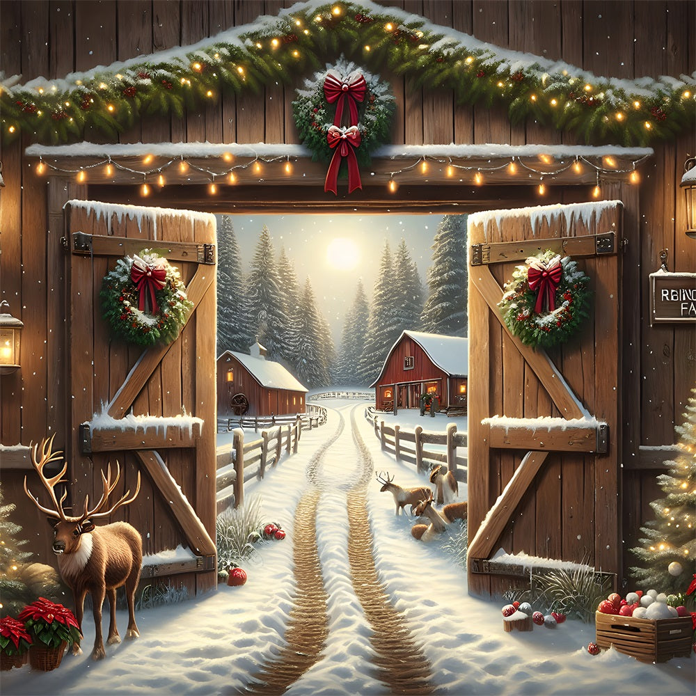 Christmas Rustic Barn Reindeer Backdrop UK RR8-203