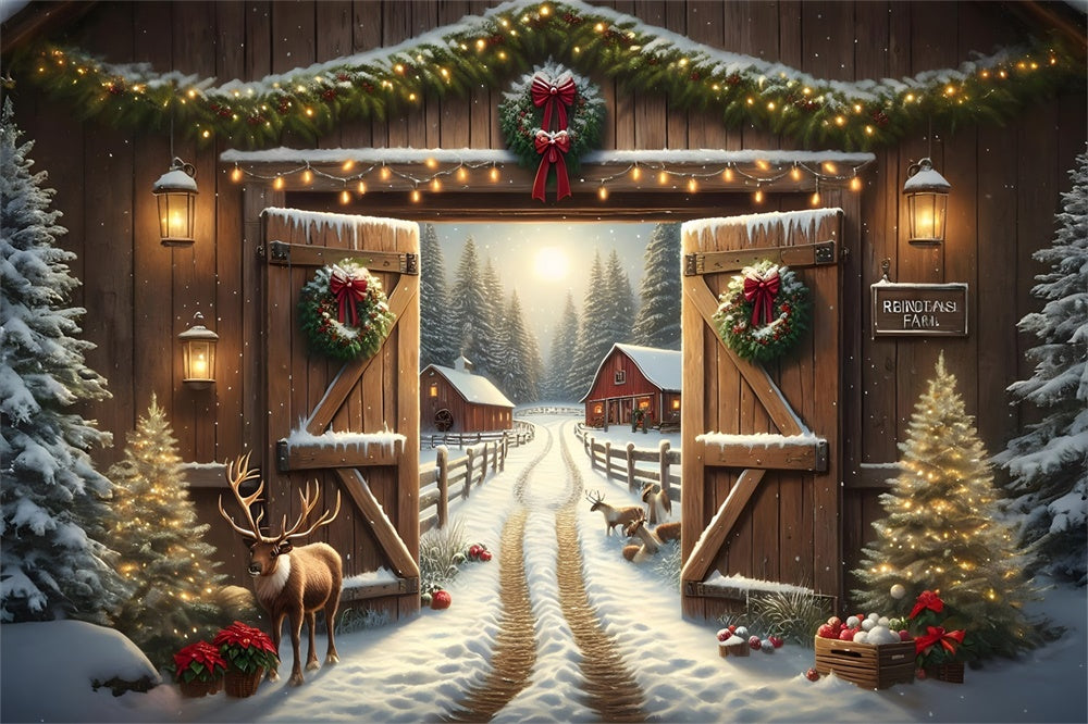 Christmas Rustic Barn Reindeer Backdrop UK RR8-203