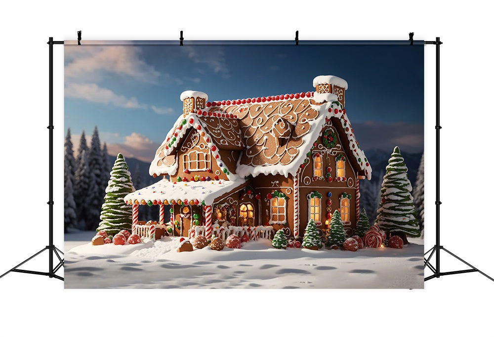 Christmas Gingerbread House Snow Backdrop UK RR8-205