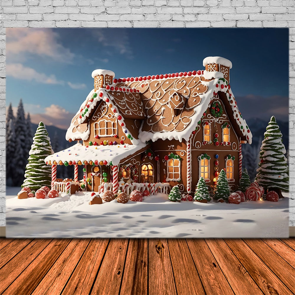 Christmas Gingerbread House Snow Backdrop UK RR8-205