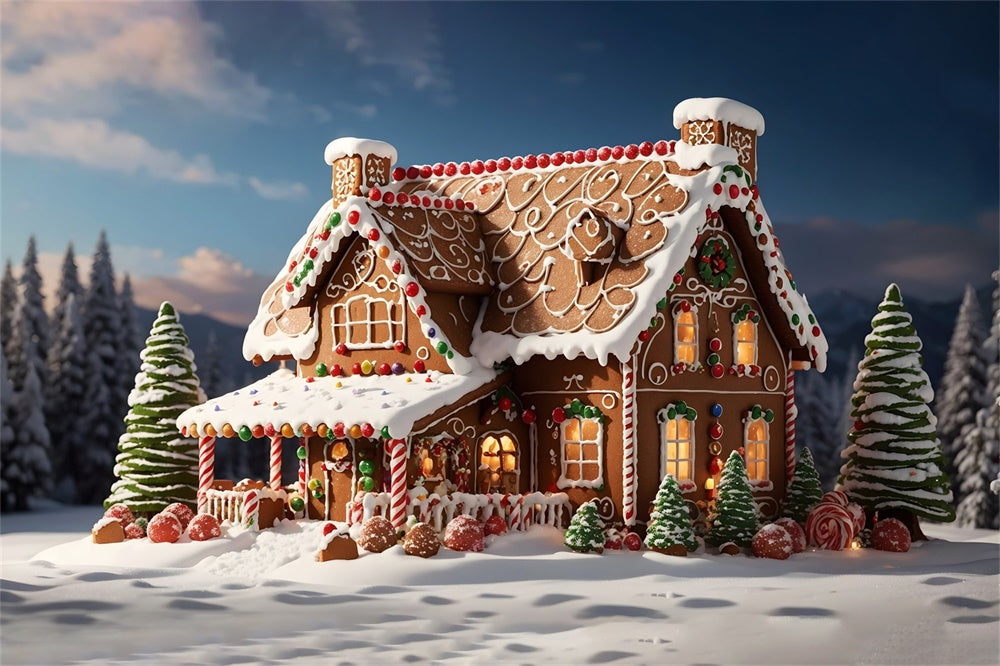 Christmas Gingerbread House Snow Backdrop UK RR8-205