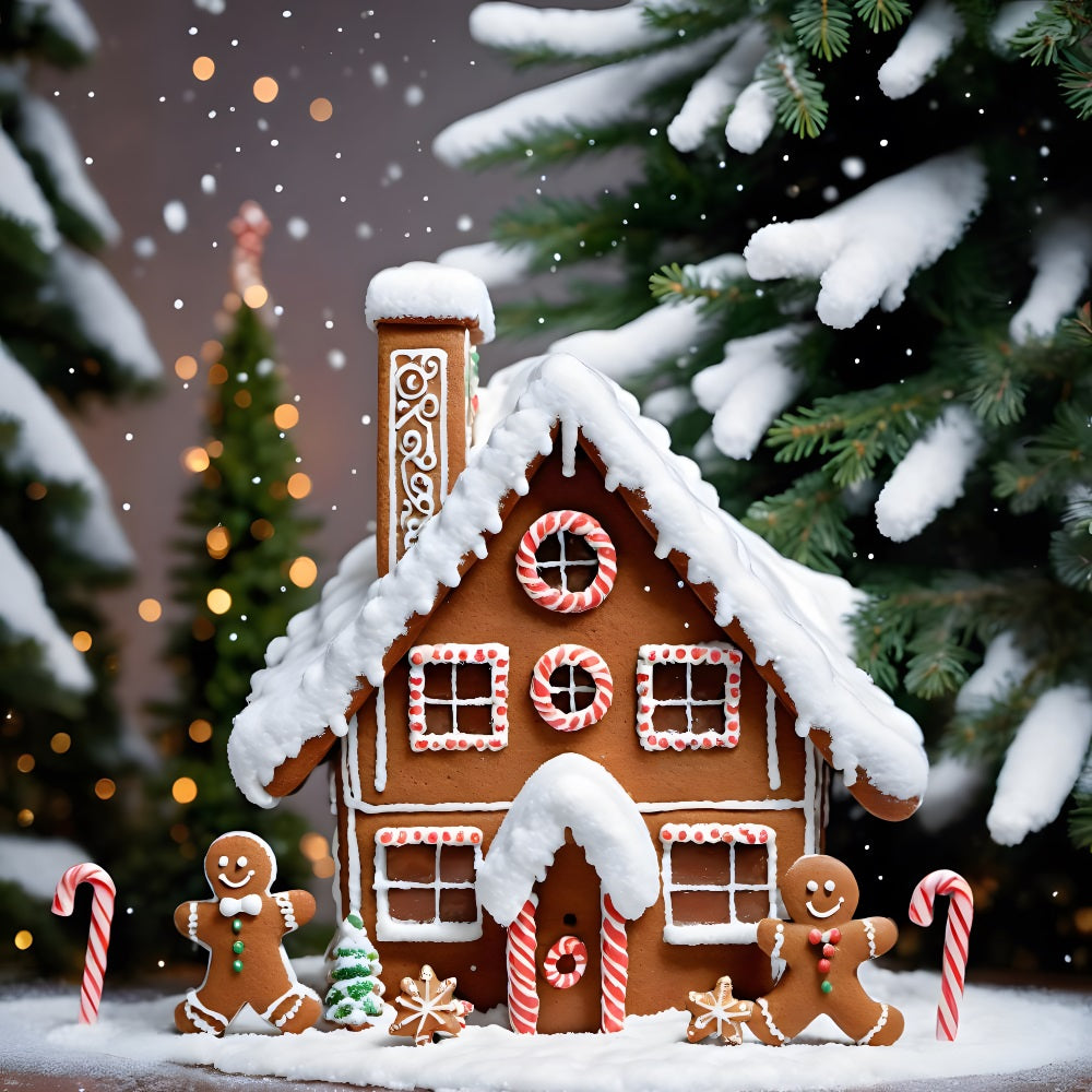 Christmas Gingerbread Cottage Figures Backdrop UK RR8-206