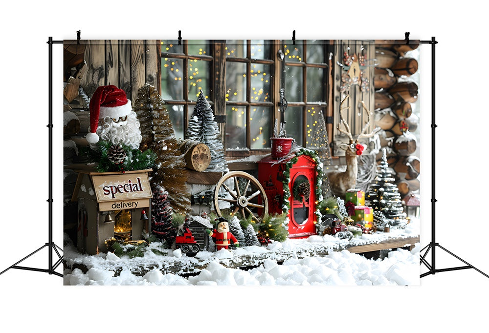 Christmas Snow Decorated Wooden House Backdrop UK RR8-21