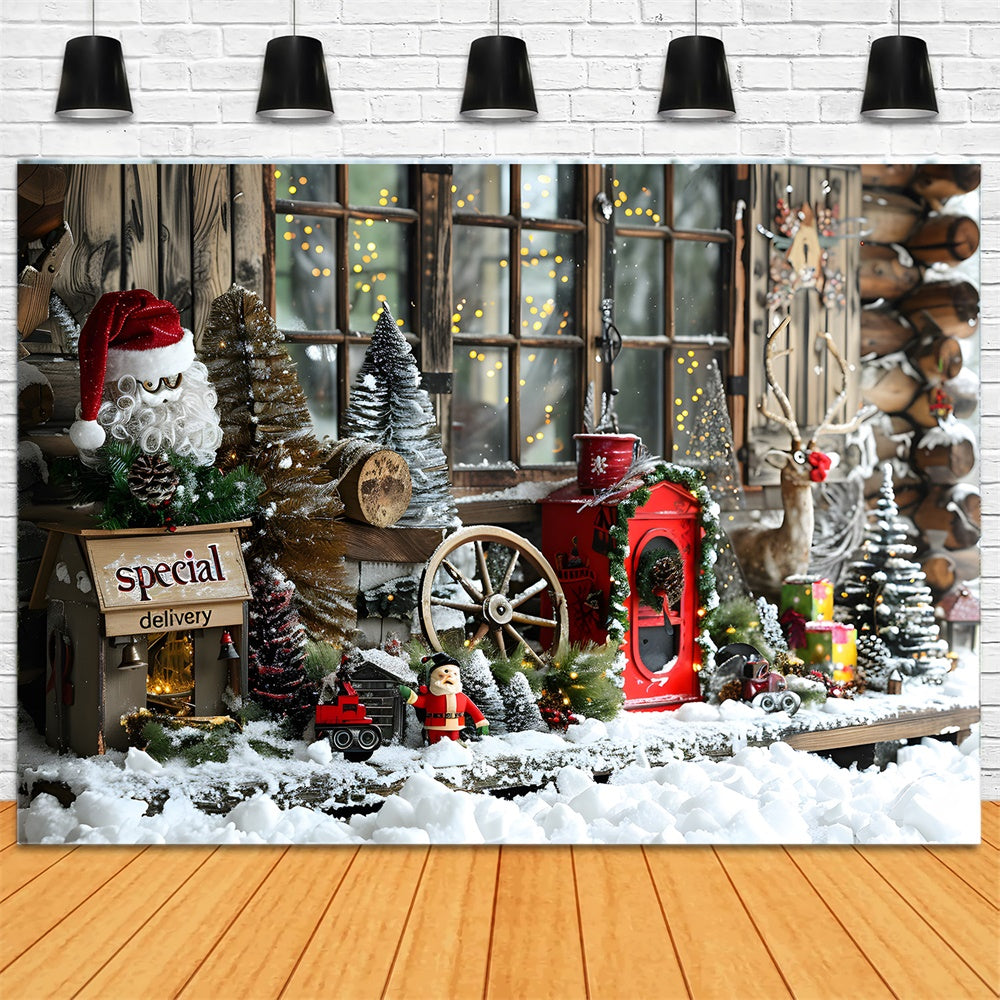 Christmas Snow Decorated Wooden House Backdrop UK RR8-21