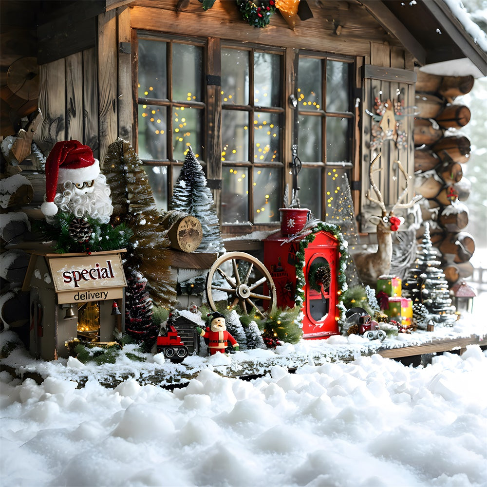 Christmas Snow Decorated Wooden House Backdrop UK RR8-21