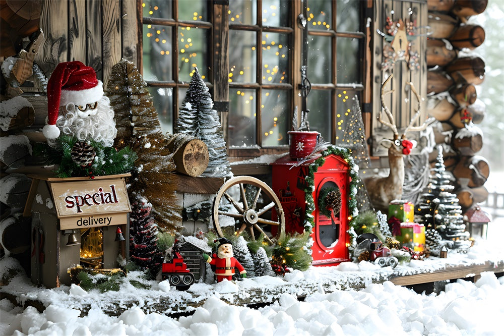 Christmas Snow Decorated Wooden House Backdrop UK RR8-21