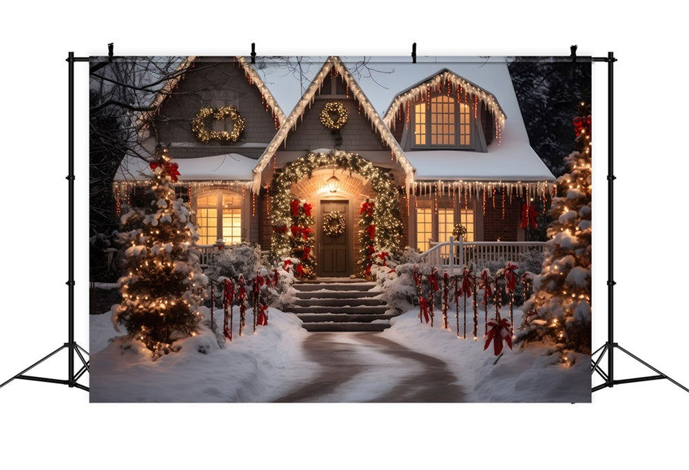 Christmas Lights After Snow Cabin Backdrop UK RR8-212