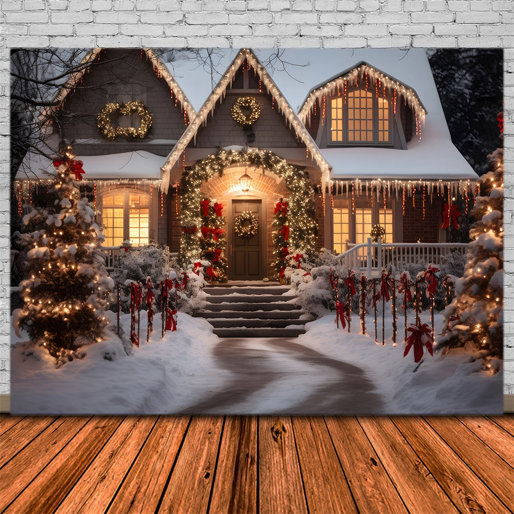 Christmas Lights After Snow Cabin Backdrop UK RR8-212