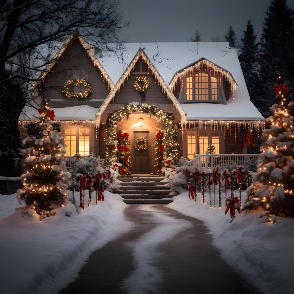 Christmas Lights After Snow Cabin Backdrop UK RR8-212