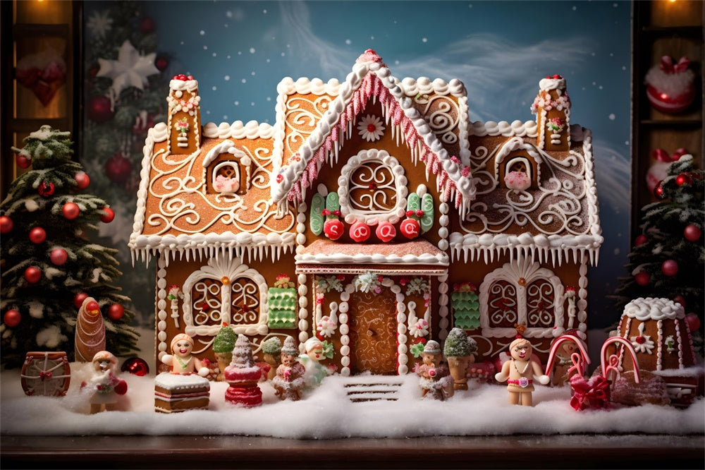 Christmas Cute Gingerbread Cottage Backdrop UK RR8-213