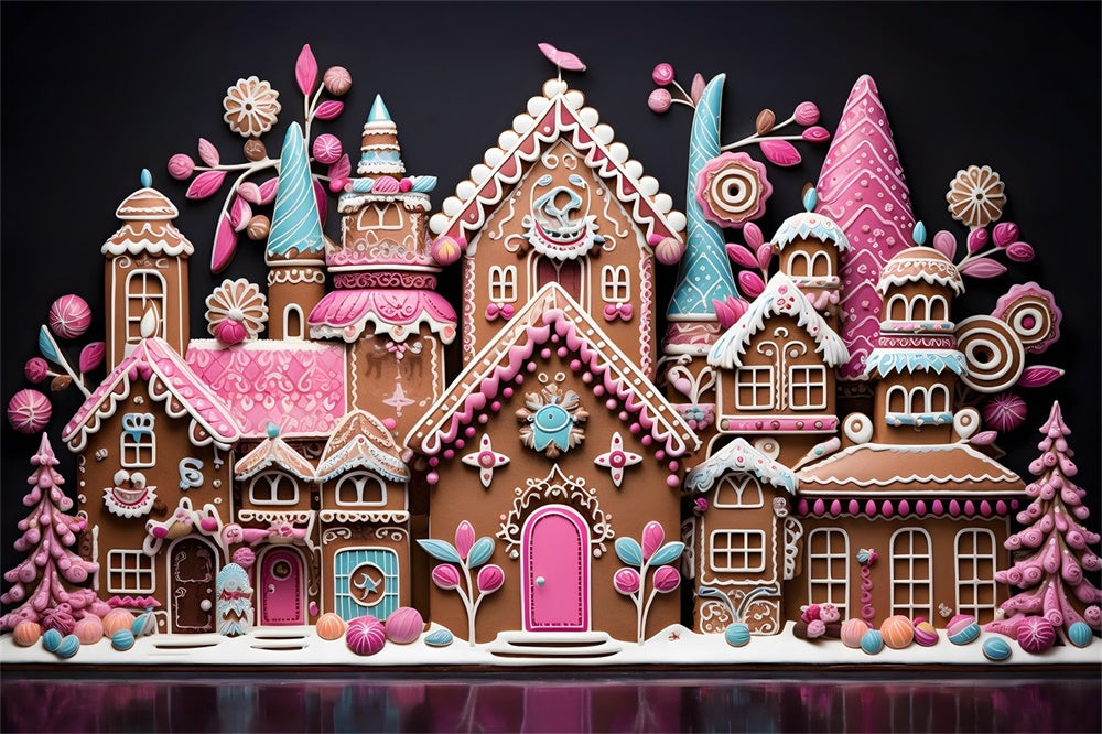 Christmas Colorful Gingerbread Cottage Backdrop UK RR8-214