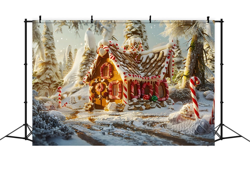 Christmas Sunset Snowy Gingerbread House Backdrop UK RR8-215