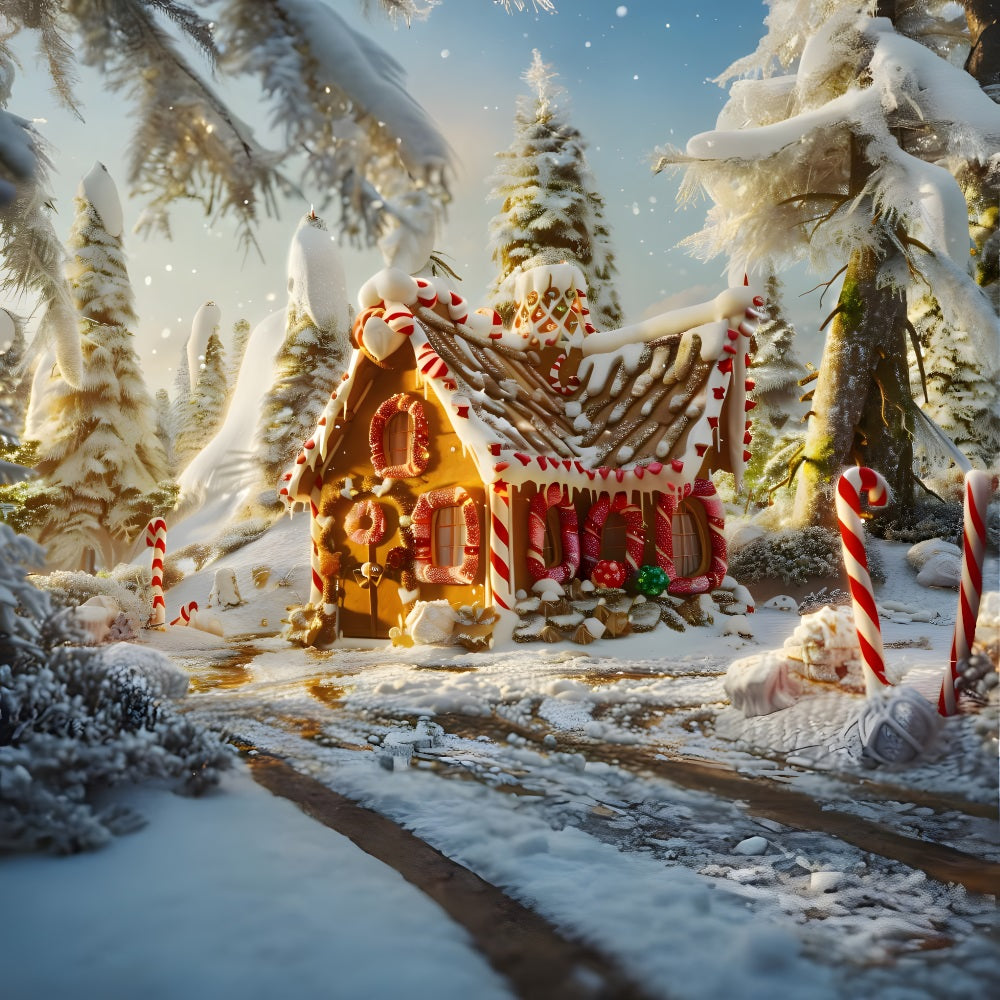 Christmas Sunset Snowy Gingerbread House Backdrop UK RR8-215