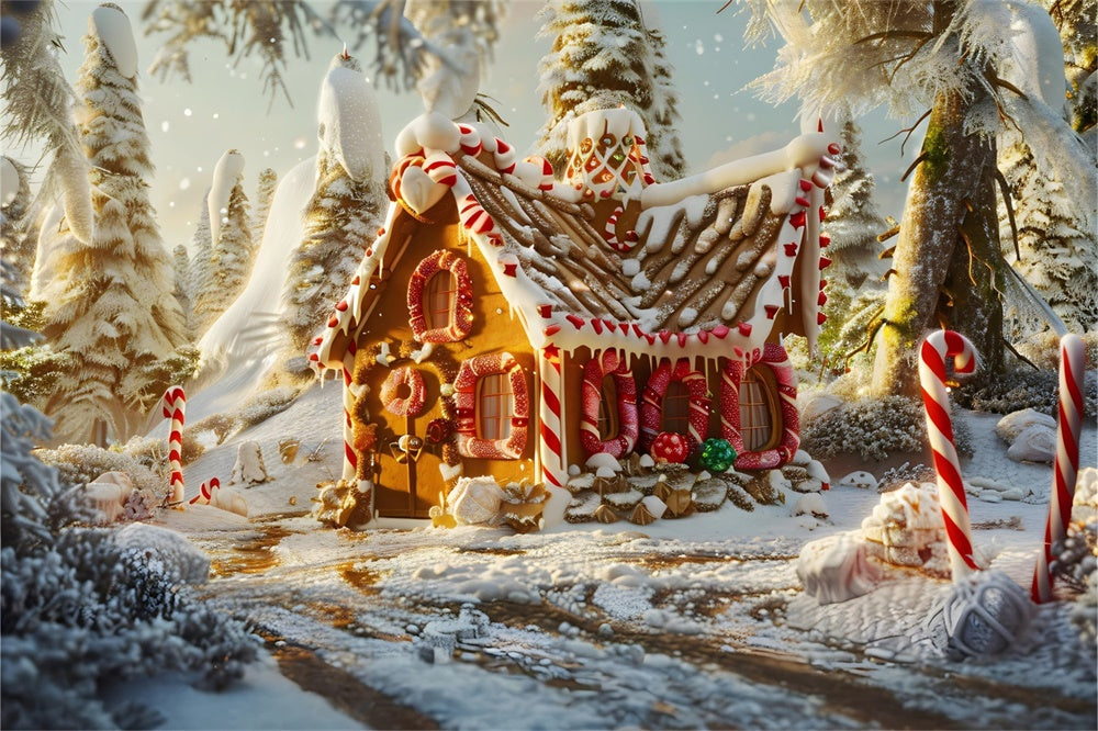 Christmas Sunset Snowy Gingerbread House Backdrop UK RR8-215