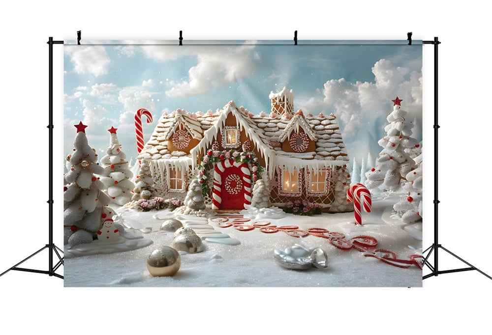 Christmas Sunshine Snowy Gingerbread House Backdrop UK RR8-216