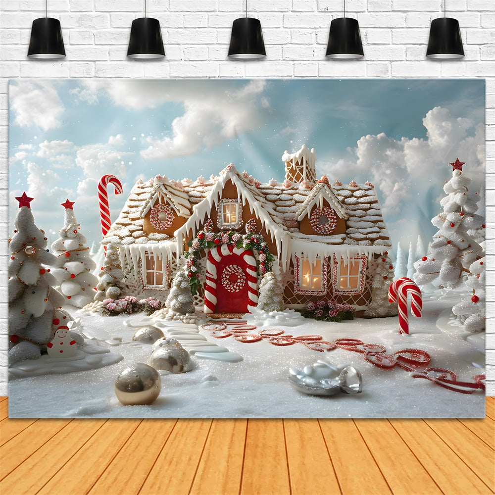 Christmas Sunshine Snowy Gingerbread House Backdrop UK RR8-216