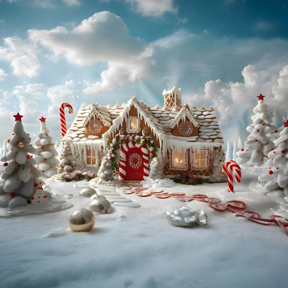 Christmas Sunshine Snowy Gingerbread House Backdrop UK RR8-216