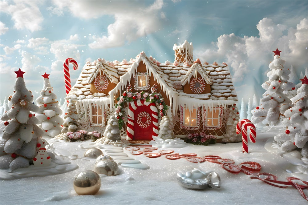 Christmas Sunshine Snowy Gingerbread House Backdrop UK RR8-216