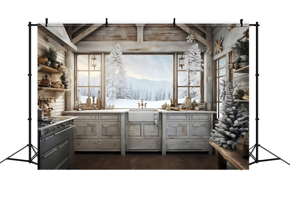 Christmas Cozy Kitchen Snow Backdrop UK RR8-217