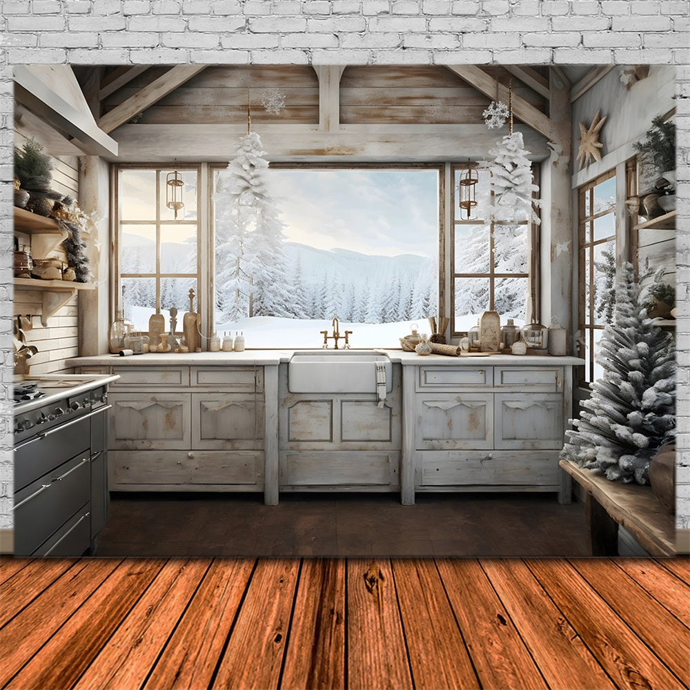 Christmas Cozy Kitchen Snow Backdrop UK RR8-217