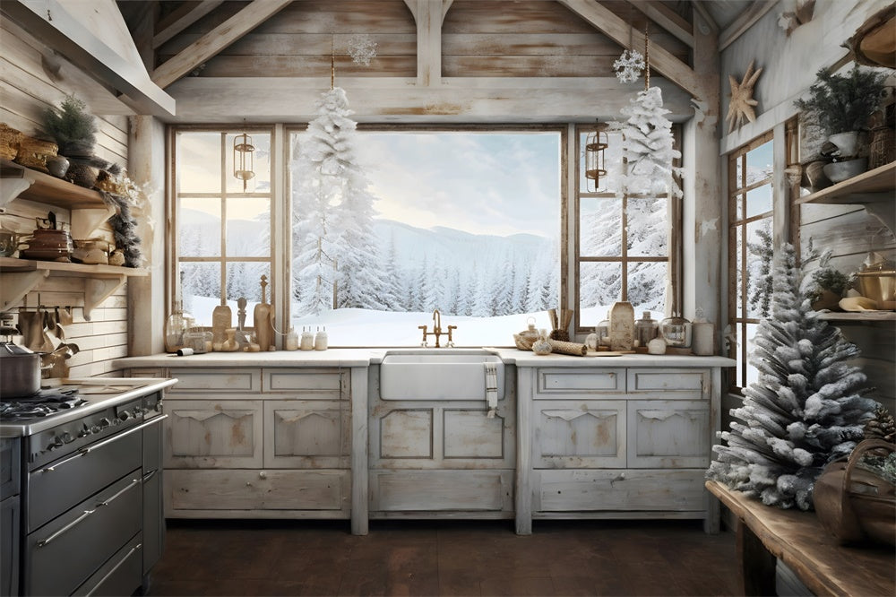 Christmas Cozy Kitchen Snow Backdrop UK RR8-217