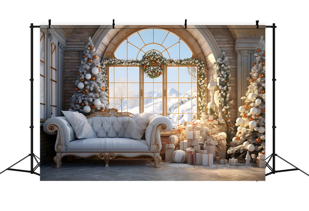 Christmas Cozy Living Room Snow Backdrop UK RR8-218