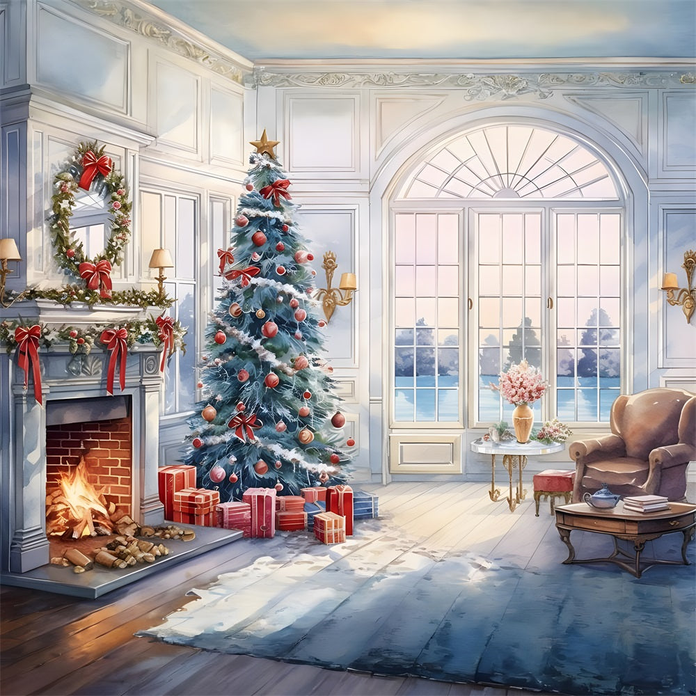 Christmas Cozy Living Room Fireplace Backdrop UK RR8-219