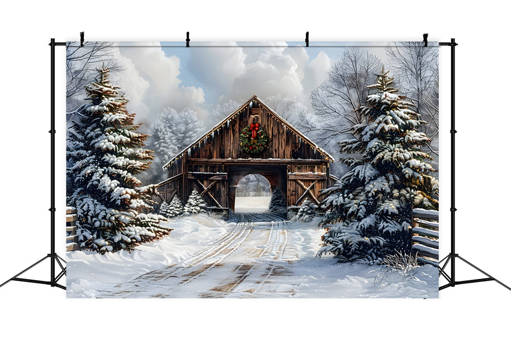 Christmas Snow Covered Woods Cabin Backdrop UK RR8-22