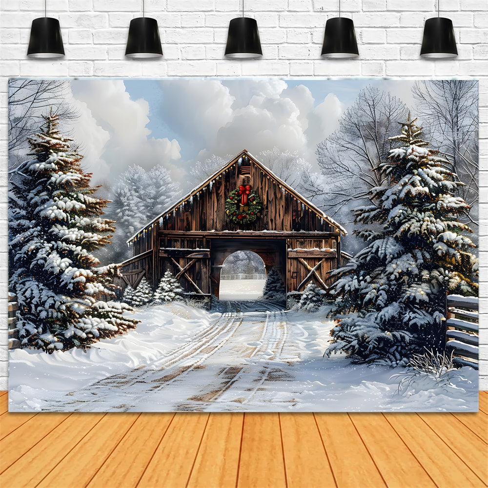 Christmas Snow Covered Woods Cabin Backdrop UK RR8-22