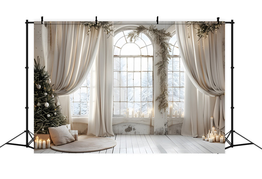 Christmas Elegant Curtains Snowy Backdrop UK RR8-223