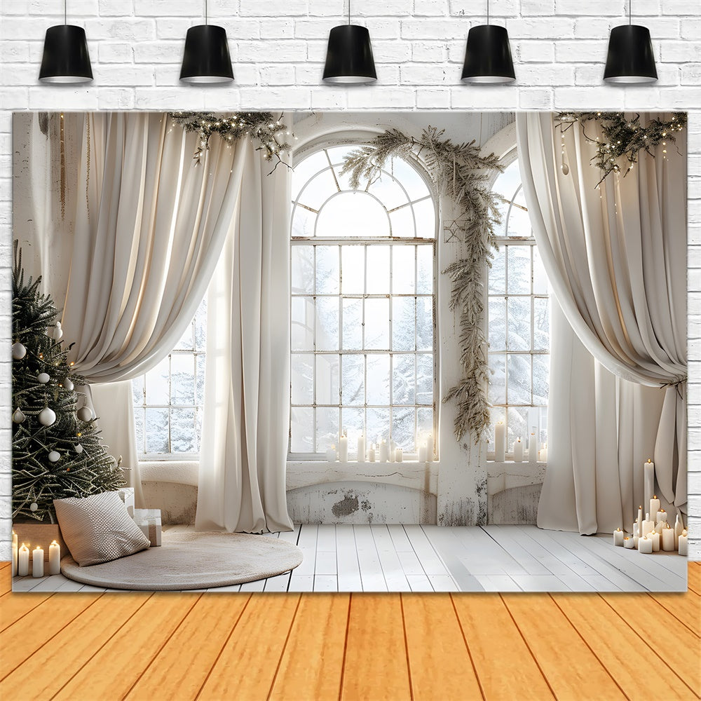 Christmas Elegant Curtains Snowy Backdrop UK RR8-223