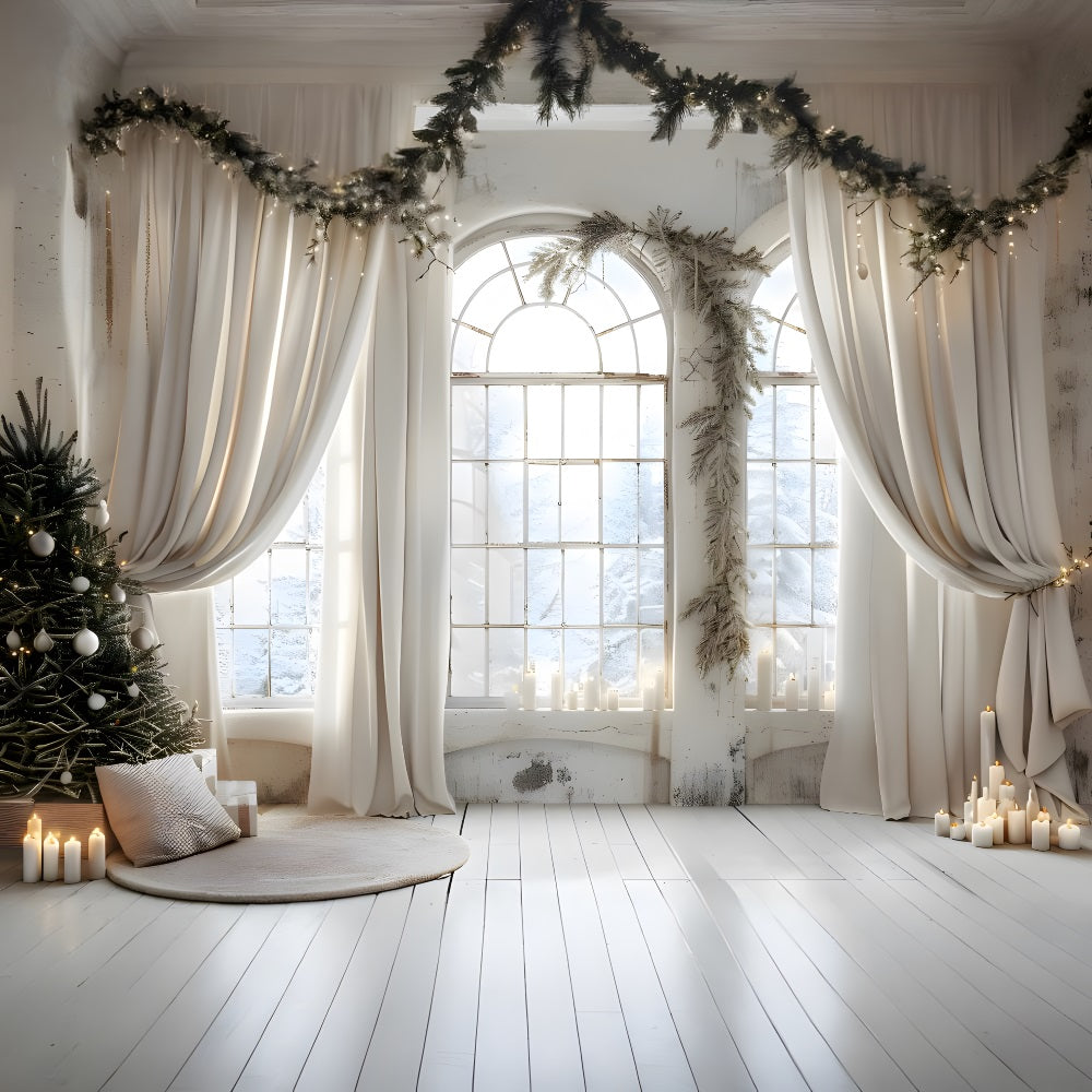 Christmas Elegant Curtains Snowy Backdrop UK RR8-223