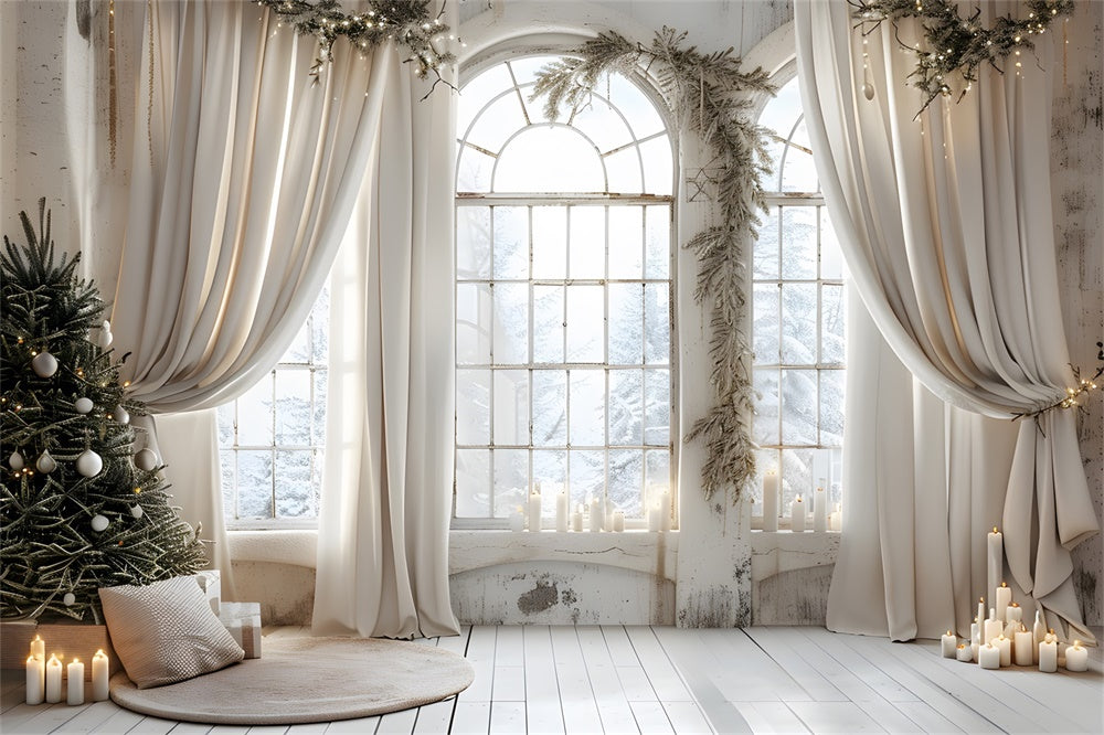 Christmas Elegant Curtains Snowy Backdrop UK RR8-223