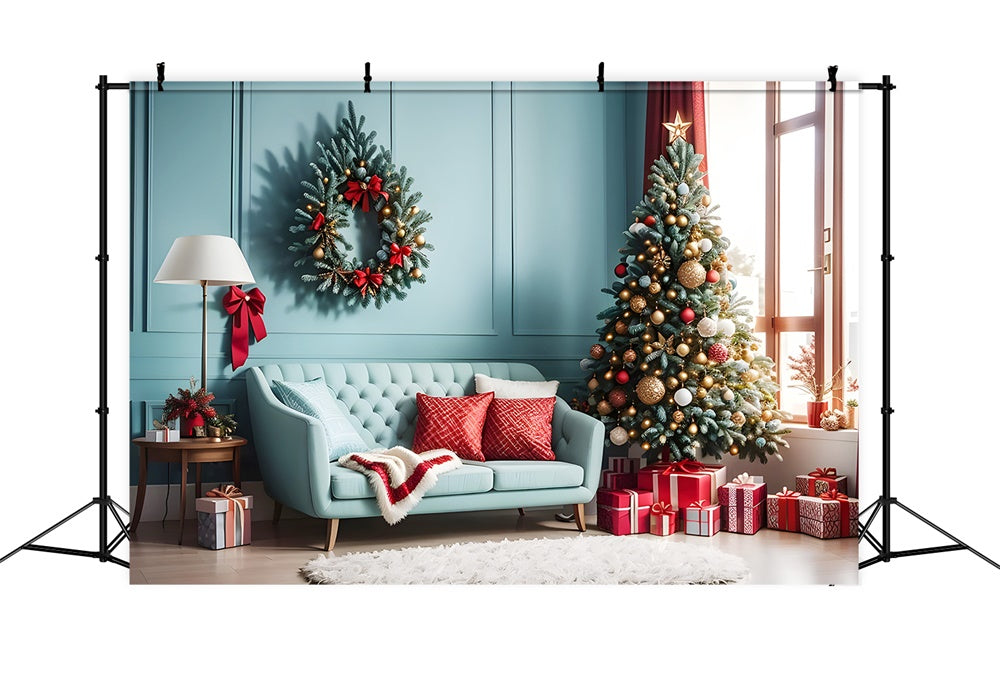 Christmas Cozy Living Room Red Accents Backdrop UK RR8-227