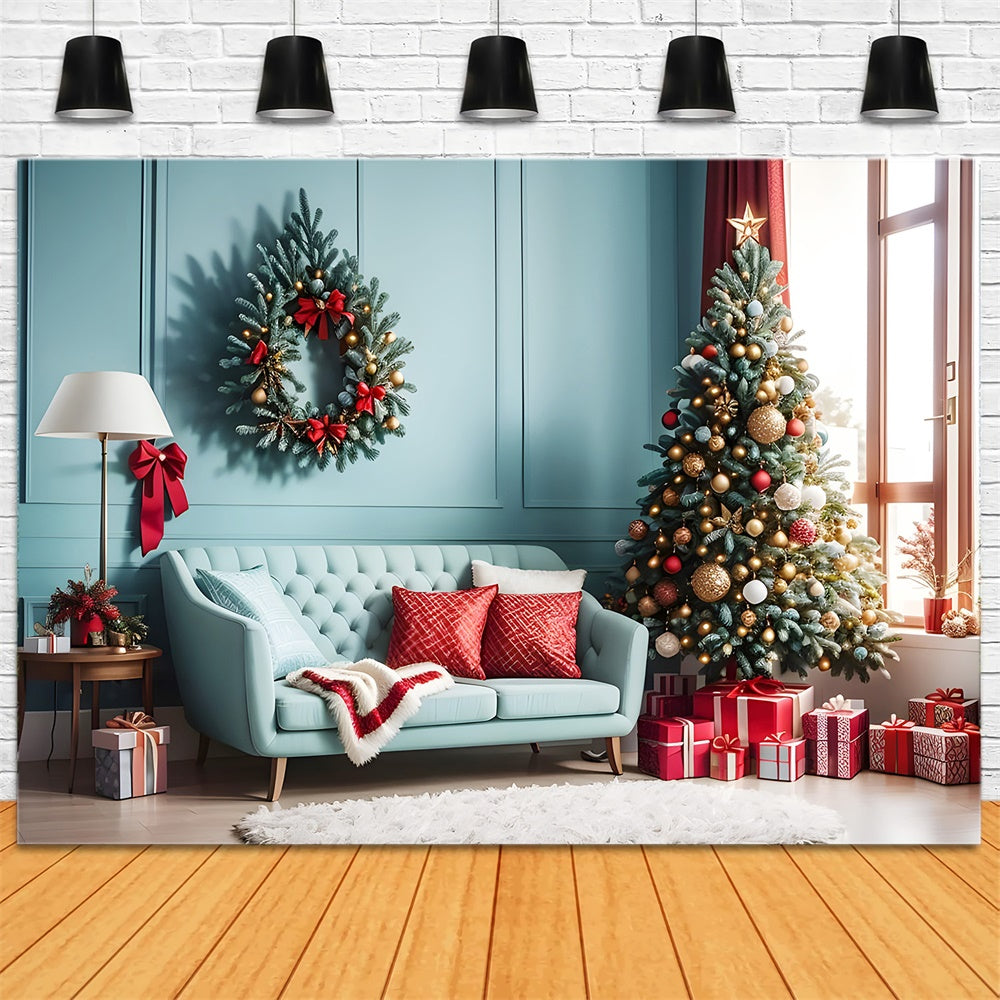 Christmas Cozy Living Room Red Accents Backdrop UK RR8-227