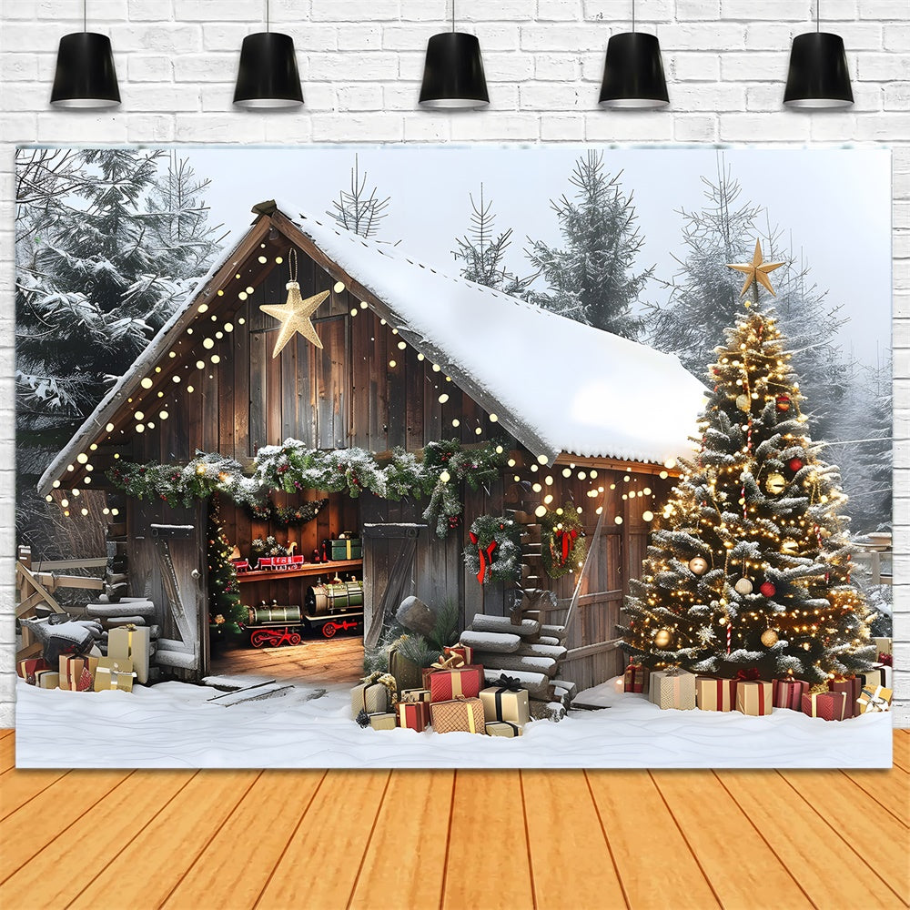 Christmas Glowing Trees Wooden House Backdrop UK RR8-23