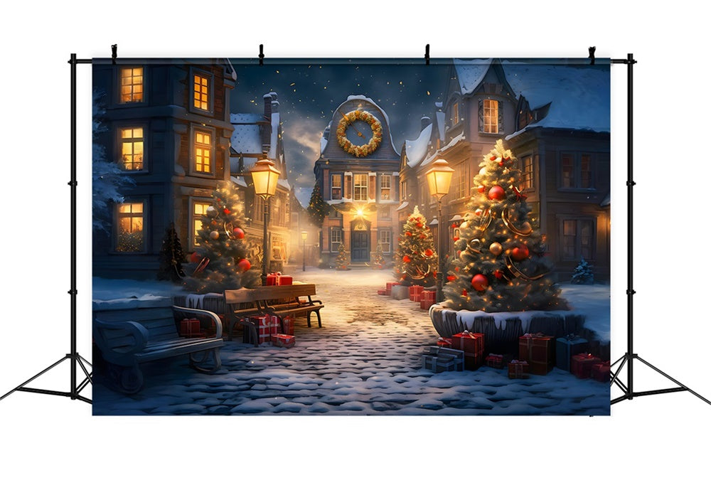 Christmas Enchanted Snowy Village Scene Backdrop UK RR8-230