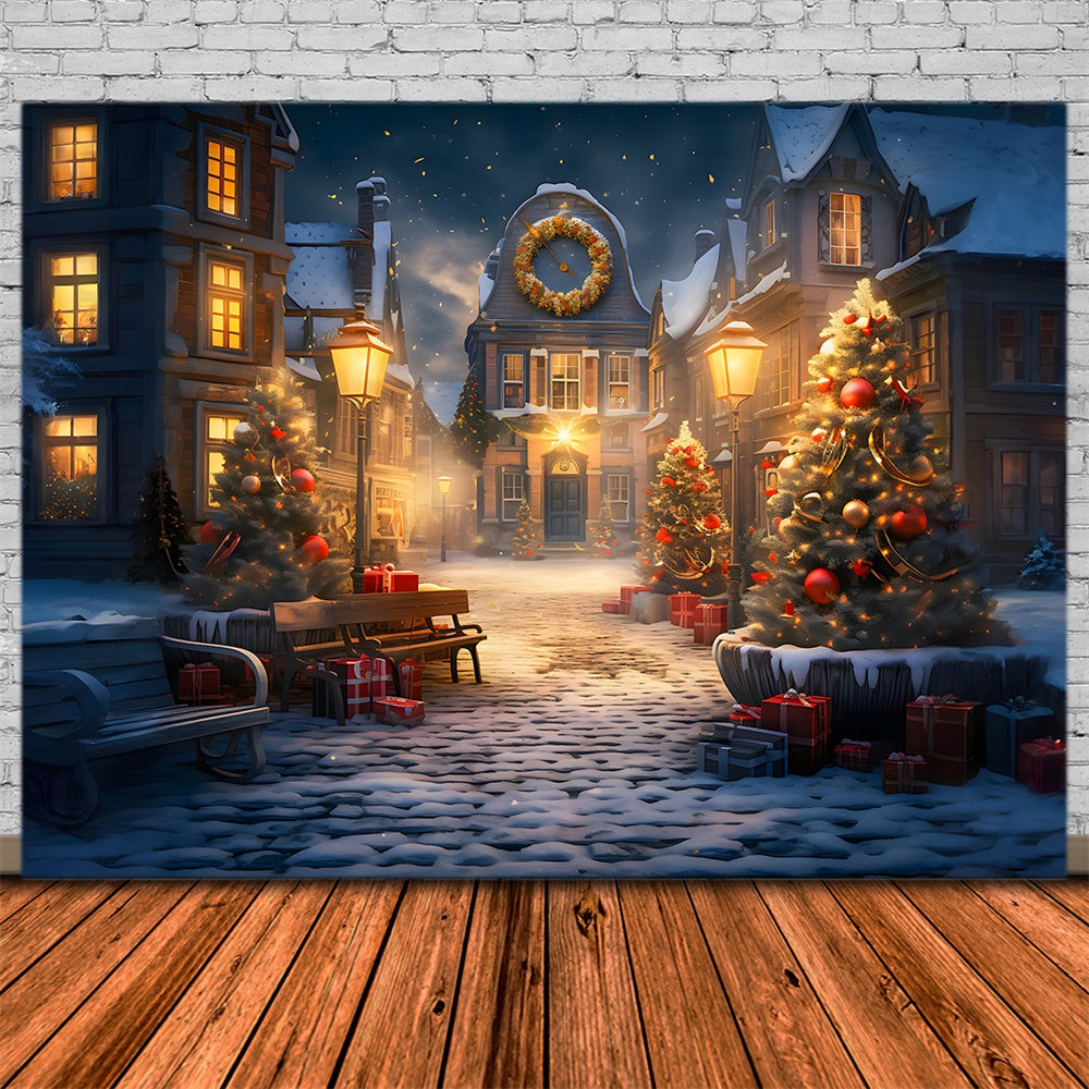 Christmas Enchanted Snowy Village Scene Backdrop UK RR8-230