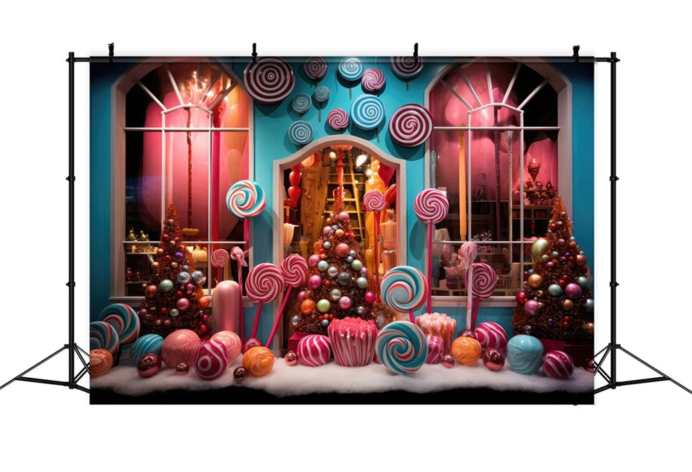 Christmas Whimsical Candy Shop Window Backdrop UK RR8-232