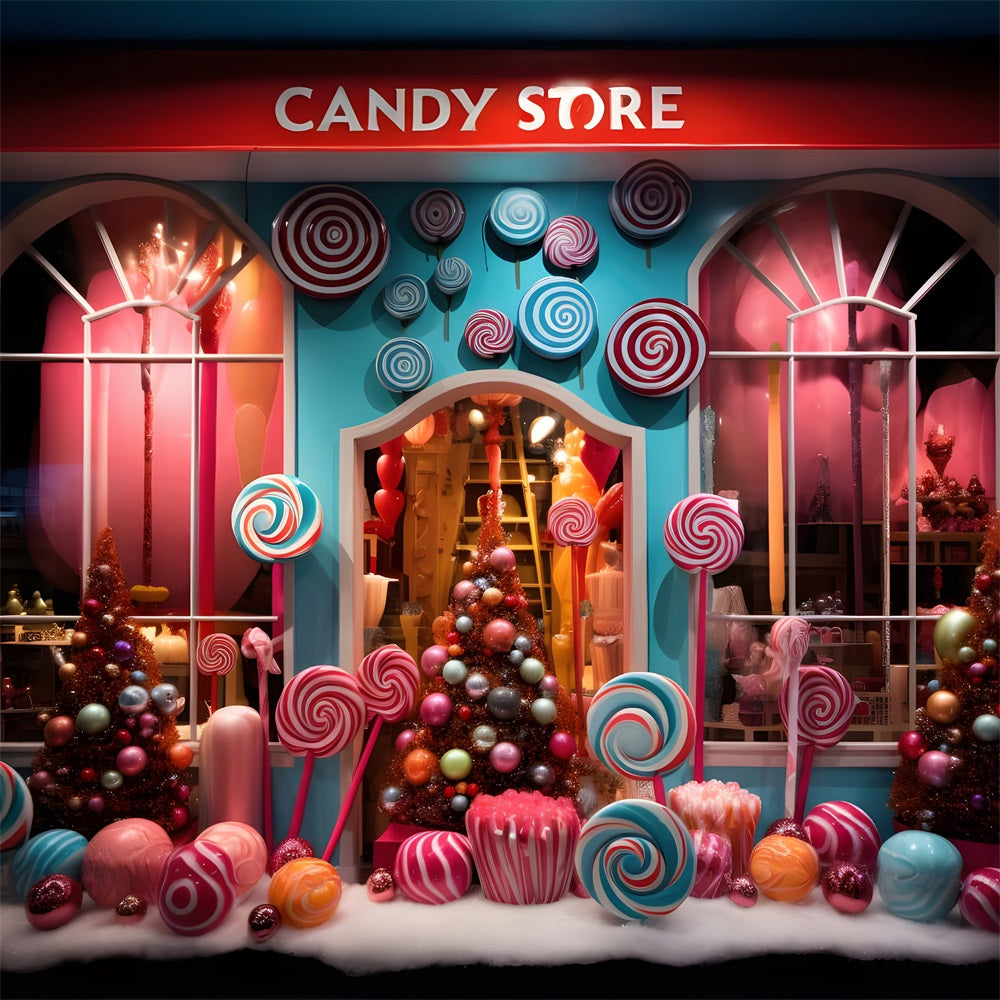 Christmas Whimsical Candy Shop Window Backdrop UK RR8-232